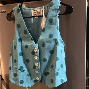 Free People Blue and Green Polka Dot Vest Top